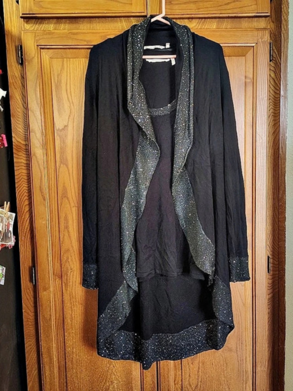 Soft Surroundings Black Sequin Trim Cardigan & Sleeveless Top Size 1X Sparkle